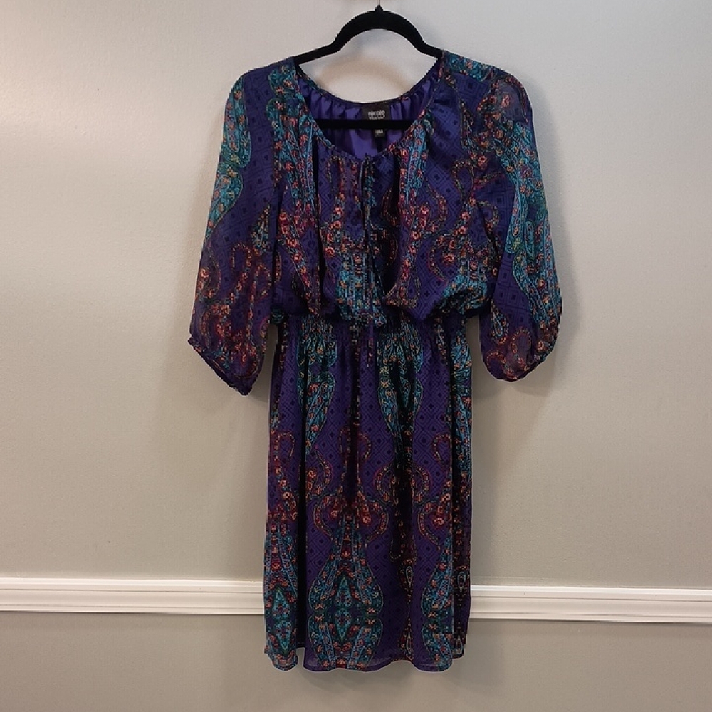 Nicole Vibrant Purple and Teal Mini Dress